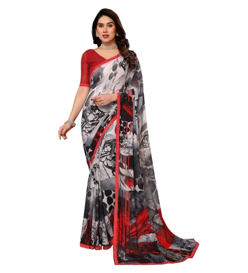 Generic Women's Georgette Printed Saree With Unstitched Blouse 5.5Mtr (Red)