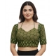 Generic Women's Ajrakh Cotton Printed Sweetheart Padded Blouse (Olive 38 Ready (Self Alterable 36–40)