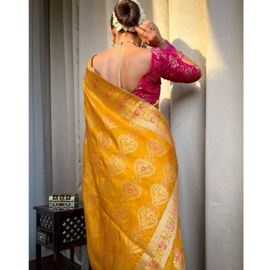 Generic Women's Soft Litchi Silk Jacquard Work Saree With Unstitched Blouse 5.5Mtr (Mustard Yellow) Generic Women's Soft Litchi Silk Jacquard Work Saree With Unstitched Blouse 5.5Mtr (Mustard Yellow)