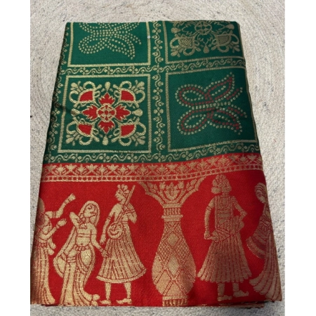 Generic Women's Jacquard Printed Saree With Unstitched Blouse 5.5Mtr (Green)