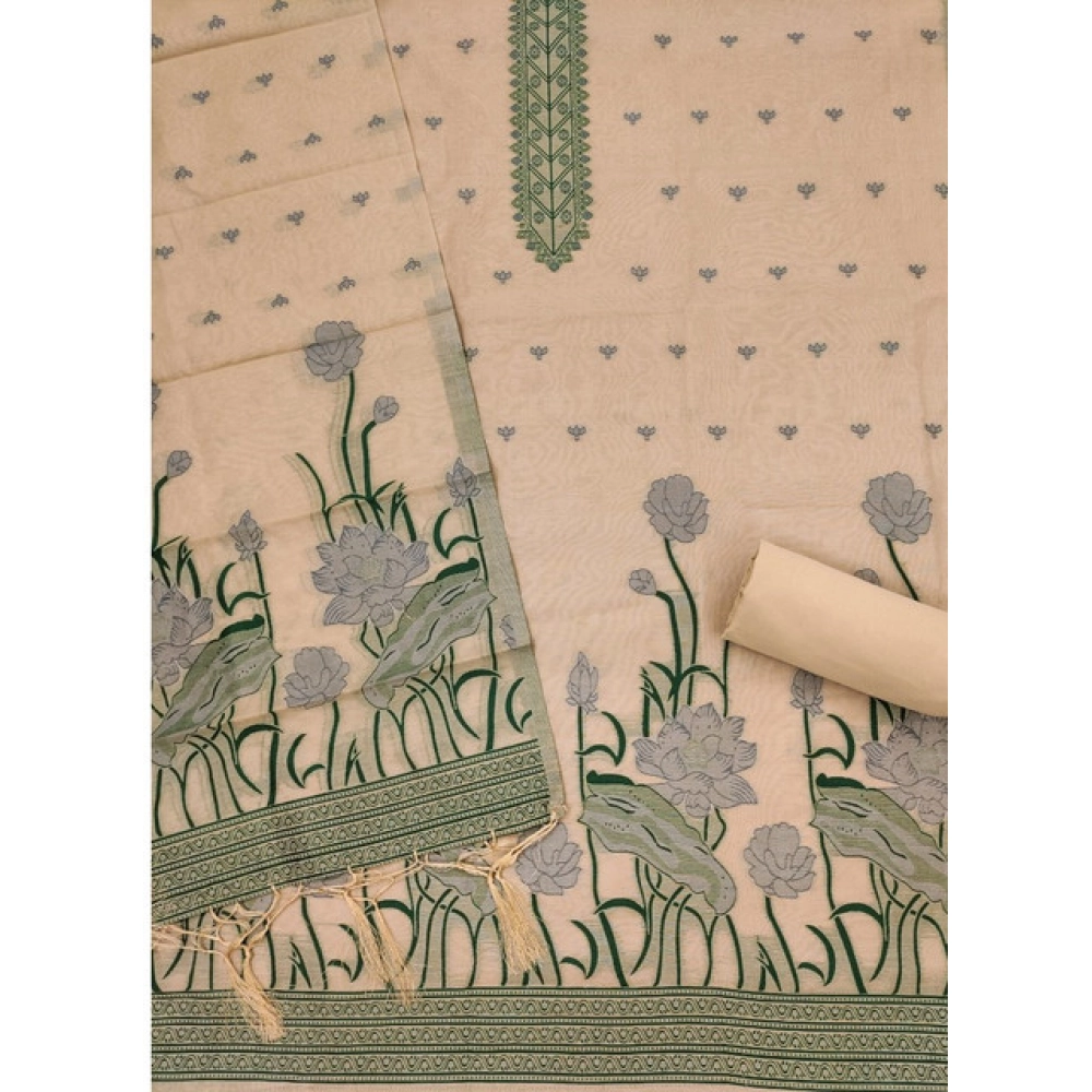 Generic Women's Banarasi Silk Printed Unstitched Salwar Suit Material With Dupatta (Cream, 3Mtrs) Generic Women's Banarasi Silk Printed Unstitched Salwar Suit Material With Dupatta (Cream, 3Mtrs)
