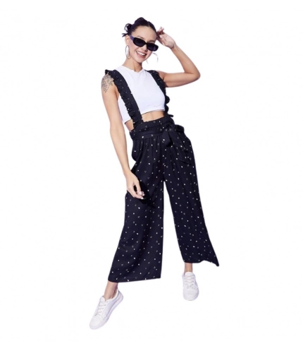 Generic Women's Rayon Pinafore Shoulder Straps Jumpsuit (Black)
