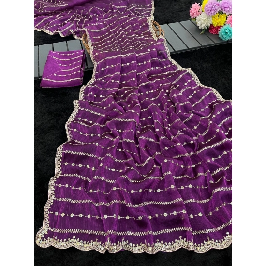 Generic Women's Slik Embellished Saree With Unstitched Blouse 5.5Mtr (Purple) Generic Women's Slik Embellished Saree With Unstitched Blouse 5.5Mtr (Purple)