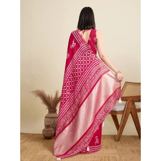 Generic Women's Semi Cotton Printed Saree With Unstitched Blouse 5.5Mtr (Red) Generic Women's Semi Cotton Printed Saree With Unstitched Blouse 5.5Mtr (Red)