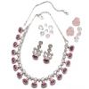 Generic Women's Brass Silver Plated Necklace set (Pink)