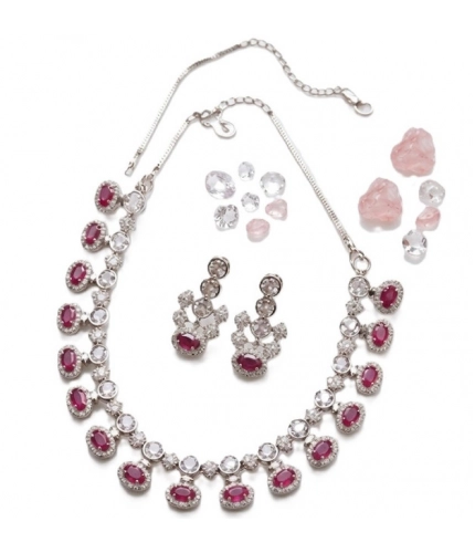 Generic Women's Brass Silver Plated Necklace set (Pink) Generic Women's Brass Silver Plated Necklace set (Pink)