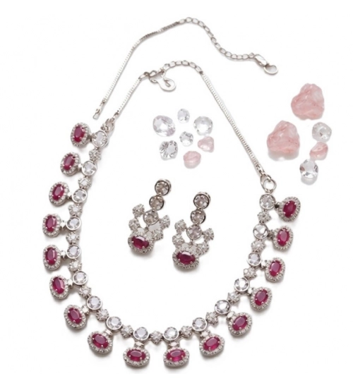Generic Women's Brass Silver Plated Necklace set (Pink) Generic Women's Brass Silver Plated Necklace set (Pink)