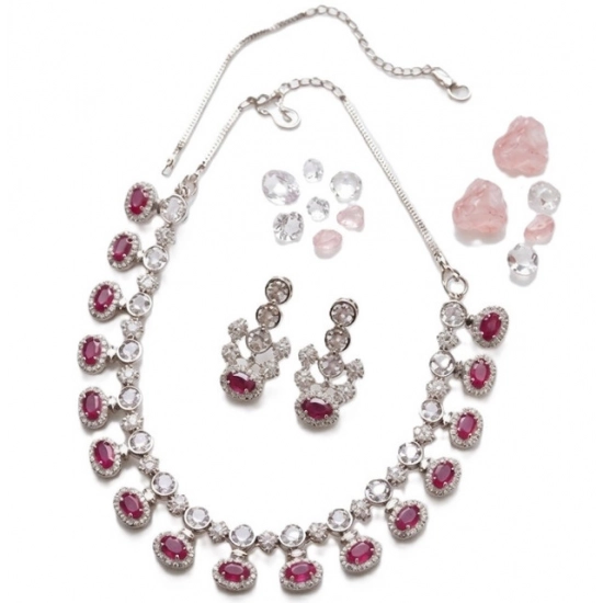 Generic Women's Brass Silver Plated Necklace set (Pink) Generic Women's Brass Silver Plated Necklace set (Pink)