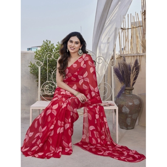 Generic Women's Chiffon Printed Saree With Unstitched Blouse 5.5Mtr (Red)