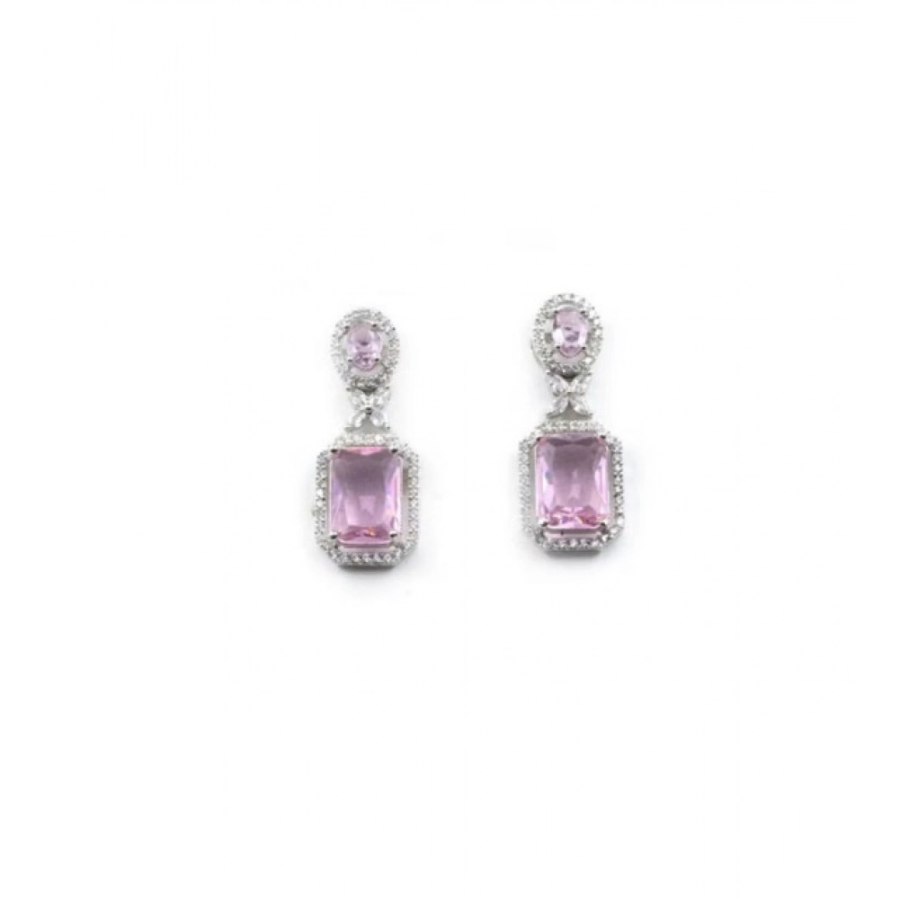Generic Women's Brass Silver Plated Drop Earrings (Pink) Generic Women's Brass Silver Plated Drop Earrings (Pink)