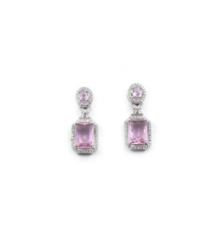 Generic Women's Brass Silver Plated Drop Earrings (Pink)
