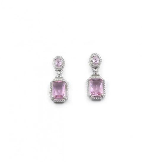 Generic Women's Brass Silver Plated Drop Earrings (Pink) Generic Women's Brass Silver Plated Drop Earrings (Pink)
