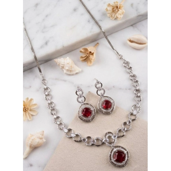 Generic Women's Brass Silver Plated Necklace set (Red) Generic Women's Brass Silver Plated Necklace set (Red)
