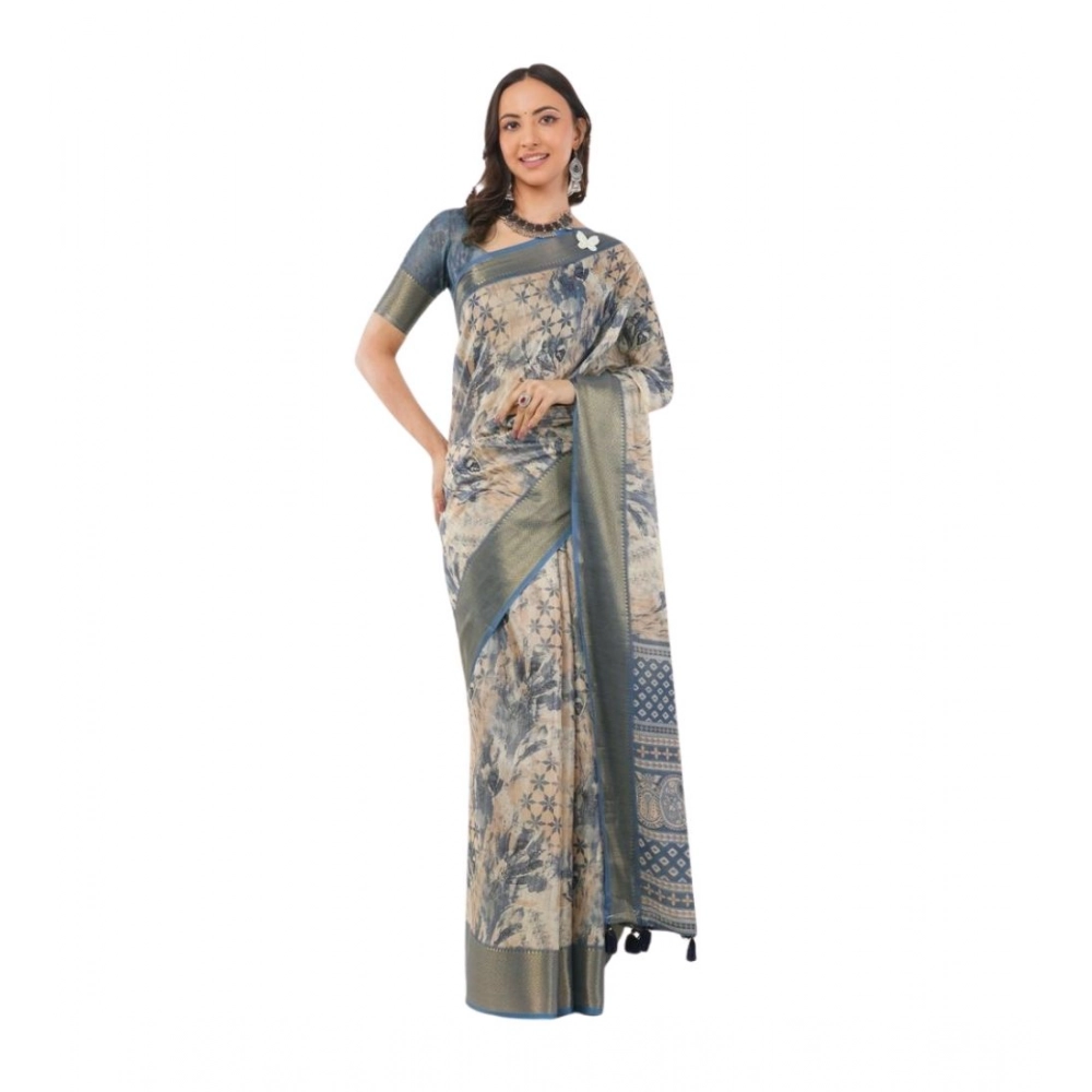 Women's Polyester Printed Saree With Unstitched Blouse 5.5 Mtr (Multicolor)