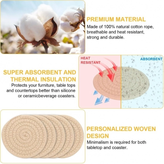 Generic Cotton Rope Drink Coasters 6 Pcs Set (Cream) Generic Cotton Rope Drink Coasters 6 Pcs Set (Cream)