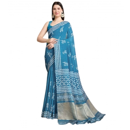 Generic Women's Semi Cotton Printed Saree With Unstitched Blouse 5.5Mtr (Sky-Blue) Generic Women's Semi Cotton Printed Saree With Unstitched Blouse 5.5Mtr (Sky-Blue)