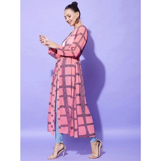 Generic Women's Polyester Check Long Sleeves Shrug (Pink) Generic Women's Polyester Check Long Sleeves Shrug (Pink)