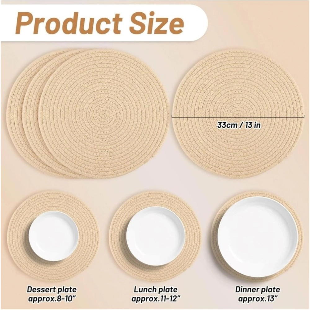 Generic Cotton Dining Table Round Placemat Mats Set of 4 (Cream) Generic Cotton Dining Table Round Placemat Mats Set of 4 (Cream)