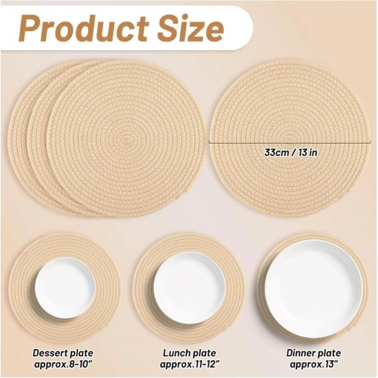 Generic Cotton Dining Table Round Placemat Mats Set of 4 (Cream)