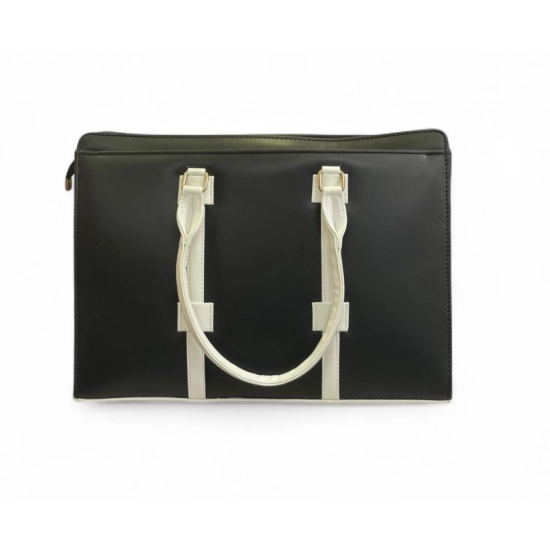 Generic Women's Polyurethane Solid Structured Shoulder Tote Handbag (Black-Cream)