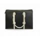 Generic Women's Polyurethane Solid Structured Shoulder Tote Handbag (Black-Cream)