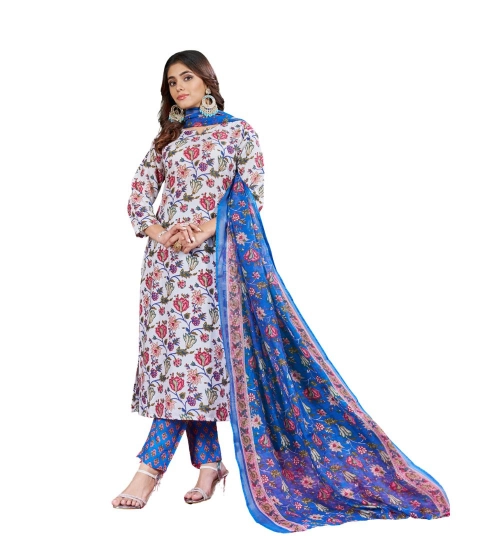 Generic Women's Cotton Blend Printed Kurti With Pant Dupatta Set (Multicolor)