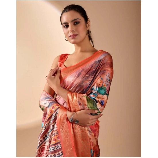 Generic Women's Faux_Silk Printed Saree With Unstitched Blouse 5.5Mtr (Peach)