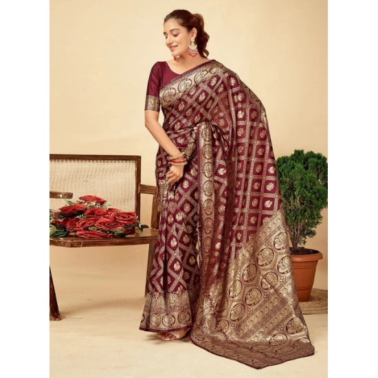 Generic Women's Jacquard Printed Saree With Unstitched Blouse 5.5Mtr (Maroon) Generic Women's Jacquard Printed Saree With Unstitched Blouse 5.5Mtr (Maroon)