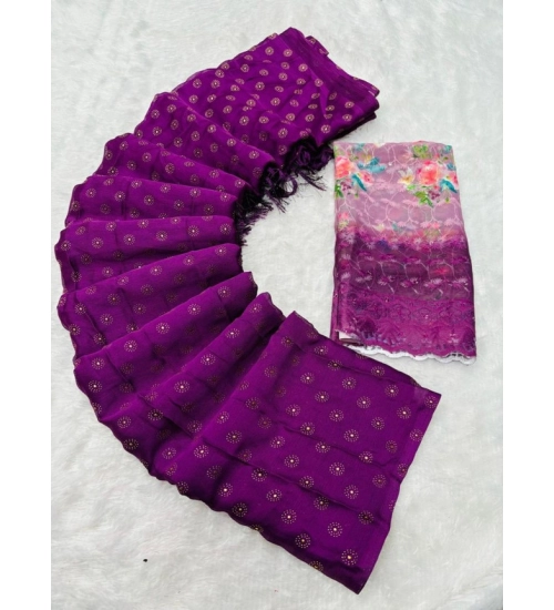 Generic Women's Printed Brasso Saree With Unstitched Blouse (Magenta, 5-6 Mtrs)