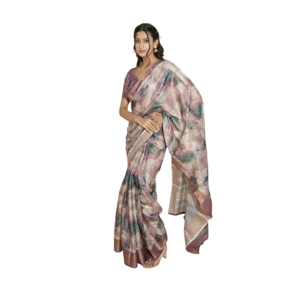 Women's Polyester Printed Saree With Unstitched Blouse 5.5 Mtr (Multicolor)