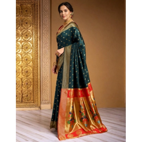 Women's Silk Blend Zari Woven Saree With Unstitched Blouse 5.5Mtr (Dark-Green) Women's Silk Blend Zari Woven Saree With Unstitched Blouse 5.5Mtr (Dark-Green)