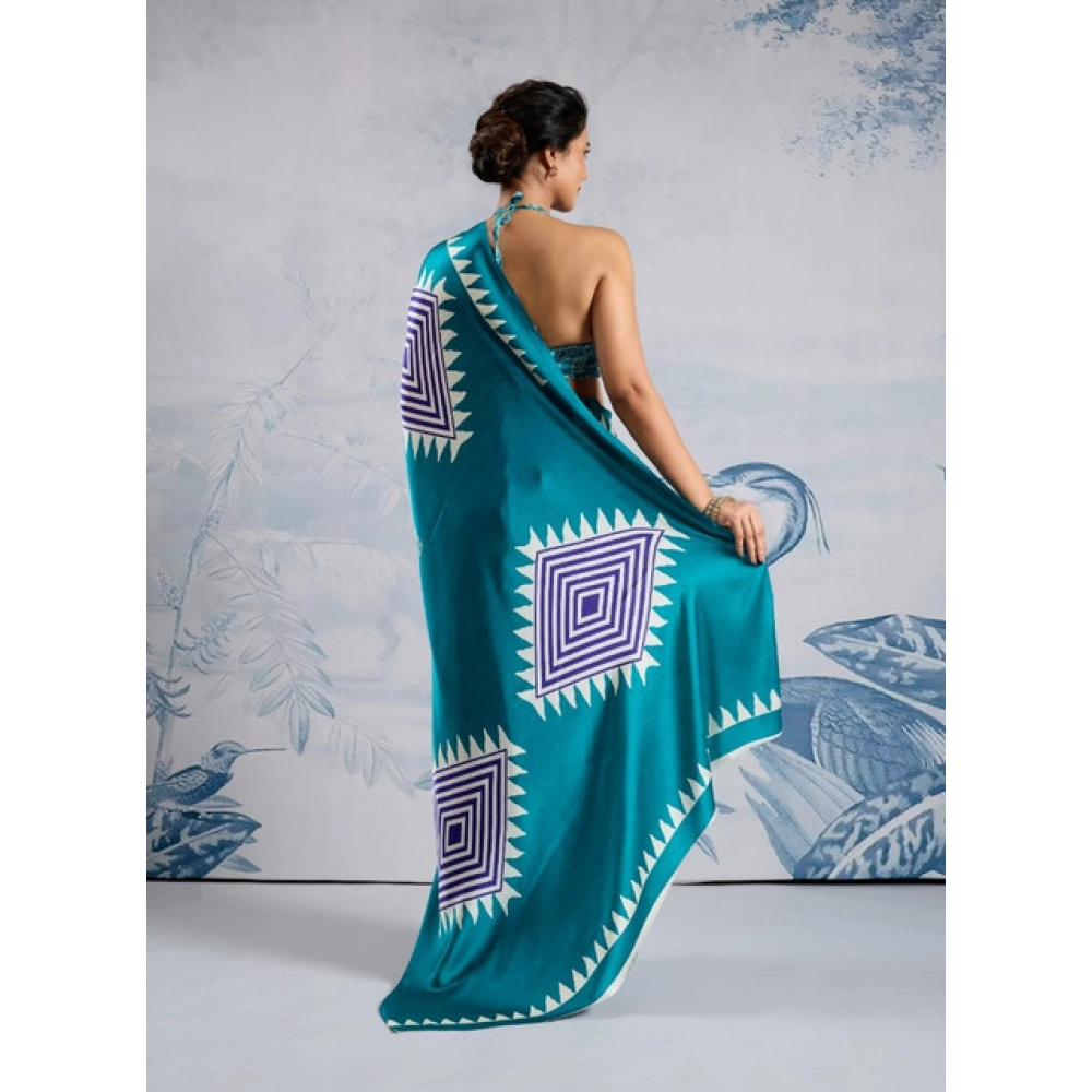 Generic Women's Satin Crepe Printed Saree With Unstitched Blouse 5.5Mtr (Rama Blue) Generic Women's Satin Crepe Printed Saree With Unstitched Blouse 5.5Mtr (Rama Blue)