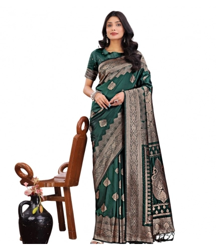 Generic Women's Silk Printed Saree With Unstitched Blouse 5.5Mtr (Green)