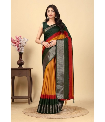 Generic Women's Cotton Silk Solid Saree With Unstitched Blouse 5.5Mtr (Multicolor)