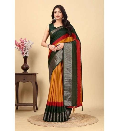 Generic Women's Cotton Silk Solid Saree With Unstitched Blouse 5.5Mtr (Multicolor)