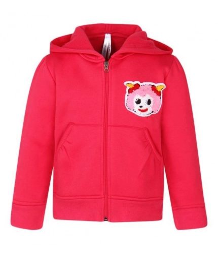 Generic Girl's Fleece Printed Long Sleeves Hoodie Jacket (Magenta)