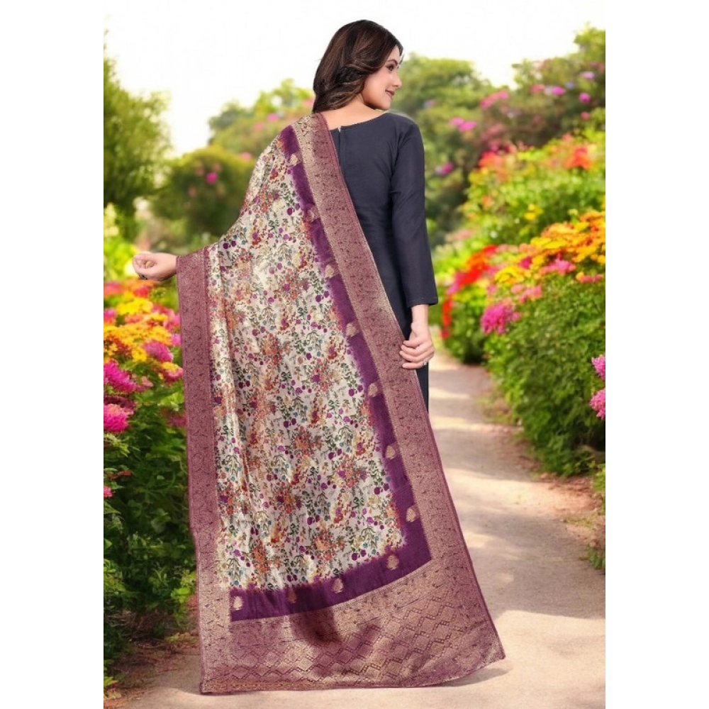 Generic Women's chanderi silk  Printed Dupatta (Magenta, Length: 2 Mtr)