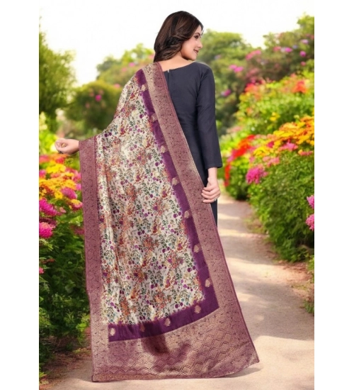 Generic Women's chanderi silk  Printed Dupatta (Magenta, Length: 2 Mtr)