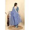 Generic Women's Cotton Blend Checkered Saree With Unstitched Blouse 5.5Mtr (Blue)