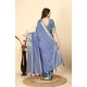 Generic Women's Cotton Blend Checkered Saree With Unstitched Blouse 5.5Mtr (Blue)