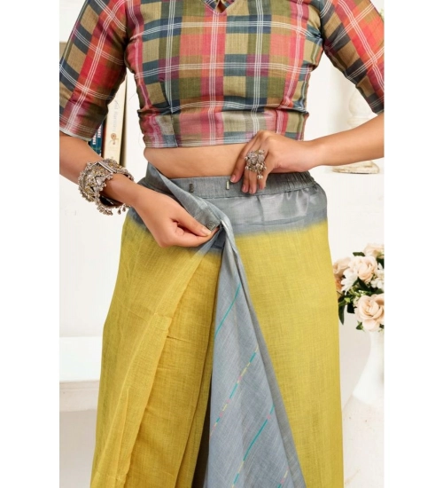 Generic Women's Faux Linen Geometric Ready to wear Saree With Unstitched Blouse 5.5Mtr (Grey)