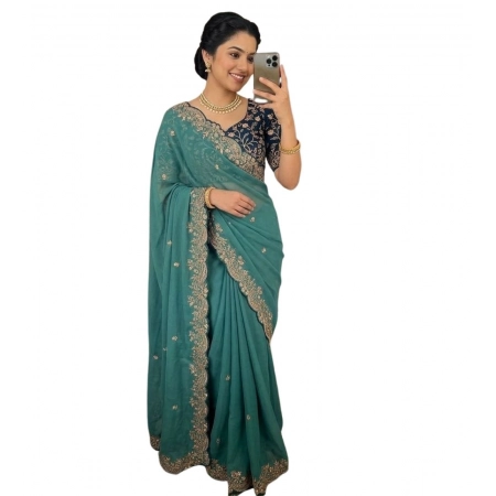 Generic Women's Star Georgette Embroidered Saree With Unstitched Blouse 5.5Mtr (Sea Green) Generic Women's Star Georgette Embroidered Saree With Unstitched Blouse 5.5Mtr (Sea Green)