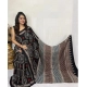 Generic Women's Satin Printed Saree With Unstitched Blouse 5.5Mtr (Black)