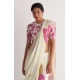 Generic Women's Linen Printed Saree With Unstitched Blouse 5.5Mtr (White)
