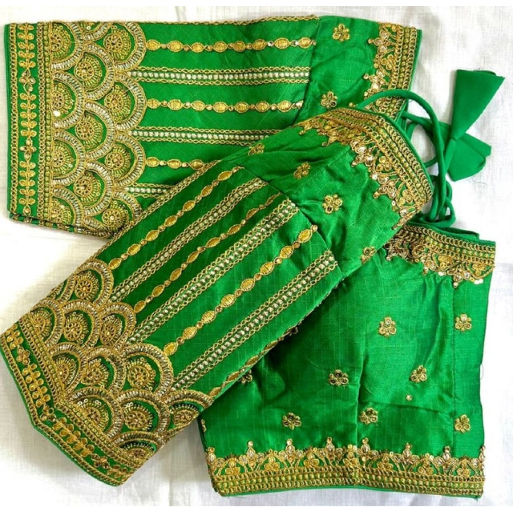 Women's Phantom Silk Embroidered Designer Neck Padded Blouse (Light Green 38 Ready (Alterable up to 42)