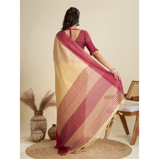 Generic Women's Raw_Silk Woven Saree With Unstitched Blouse 5.5Mtr (Beige)