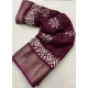 Generic Women's Cotton Silk Printed Saree With Unstitched Blouse 5.5Mtr (Wine)