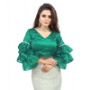 Generic Women's Organza Solid V Neck Layered Ruffle Sleeve Readymade Blouse (Rama Free Size , up to 38–40 Bust)-PID65857