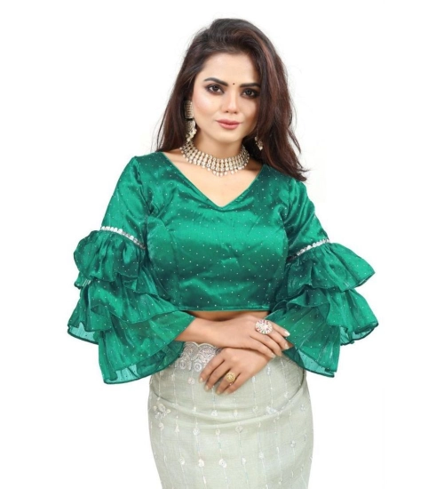 Generic Women's Organza Solid V Neck Layered Ruffle Sleeve Readymade Blouse (Rama Free Size , up to 38–40 Bust)-PID65857 Generic Women's Organza Solid V Neck Layered Ruffle Sleeve Readymade Blouse (Rama Free Size , up to 38–40 Bust)-PID65857