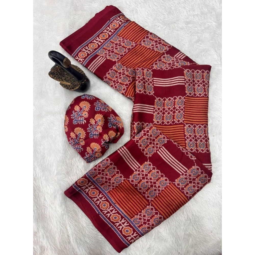 Generic Women's Gajji Soft Silk Printed Saree With Unstitched Blouse 5.5Mtr (Maroon) Generic Women's Gajji Soft Silk Printed Saree With Unstitched Blouse 5.5Mtr (Maroon)